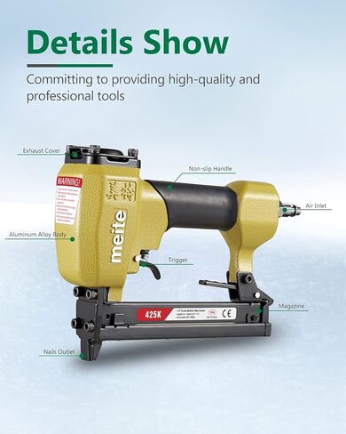 Meite 425K دباسة تنجيد هوائية - 18 قياس 1/4 بوصة تاج ضيق 1/2 بوصة إلى 1 بوصة طول الساق دباسة سلك متوسطة in Kuwait