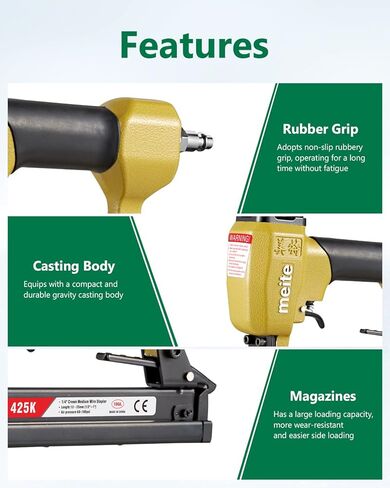 Meite 425K دباسة تنجيد هوائية - 18 قياس 1/4 بوصة تاج ضيق 1/2 بوصة إلى 1 بوصة طول الساق دباسة سلك متوسطة in Kuwait