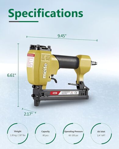 Meite 425K دباسة تنجيد هوائية - 18 قياس 1/4 بوصة تاج ضيق 1/2 بوصة إلى 1 بوصة طول الساق دباسة سلك متوسطة in Kuwait