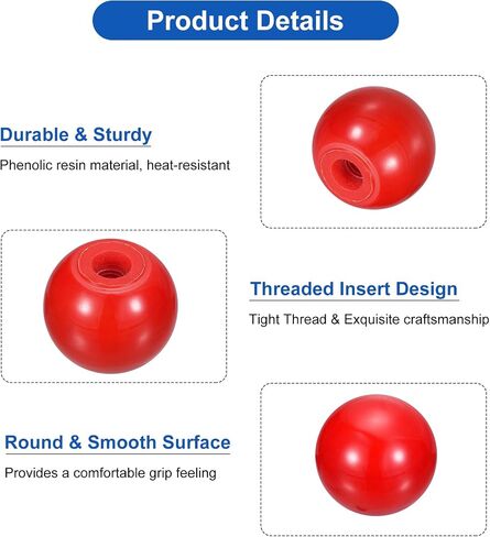 uxcell 2Pcs Threaded Ball Knobs, M16 Female Thread Phenolic Thermoset Ball Knob 50mm Dia Round Operation Ball Handles for Machine Lever Handle, Red in Saudi Arabia