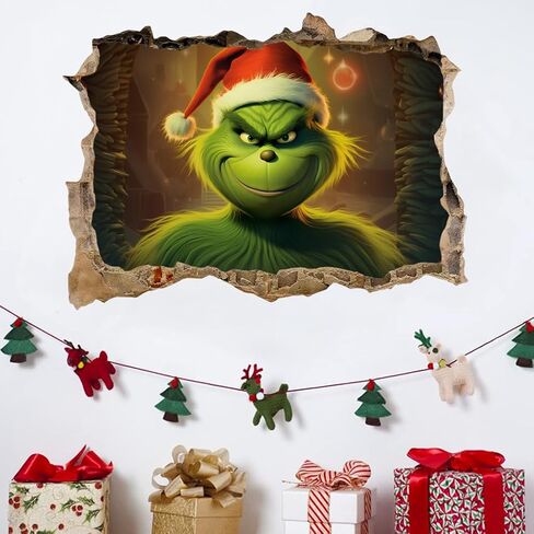 زينة عيد الميلاد Grinchs ملصقات الحائط 3D جدار ديكور، زينة حزب جدار الفن غرفة نوم ملصق جدارية خلفية ملصقات الحائط هدية in Saudi Arabia