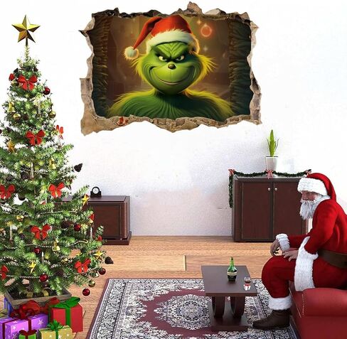 زينة عيد الميلاد Grinchs ملصقات الحائط 3D جدار ديكور، زينة حزب جدار الفن غرفة نوم ملصق جدارية خلفية ملصقات الحائط هدية in Saudi Arabia