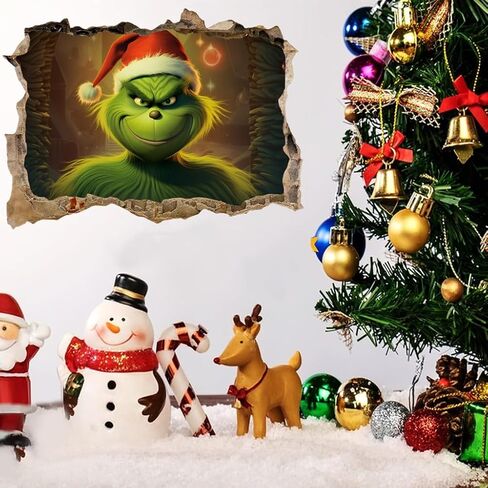 زينة عيد الميلاد Grinchs ملصقات الحائط 3D جدار ديكور، زينة حزب جدار الفن غرفة نوم ملصق جدارية خلفية ملصقات الحائط هدية in Saudi Arabia