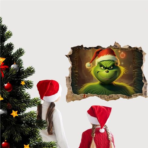 زينة عيد الميلاد Grinchs ملصقات الحائط 3D جدار ديكور، زينة حزب جدار الفن غرفة نوم ملصق جدارية خلفية ملصقات الحائط هدية in Saudi Arabia
