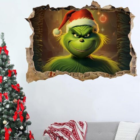 زينة عيد الميلاد Grinchs ملصقات الحائط 3D جدار ديكور، زينة حزب جدار الفن غرفة نوم ملصق جدارية خلفية ملصقات الحائط هدية in Saudi Arabia