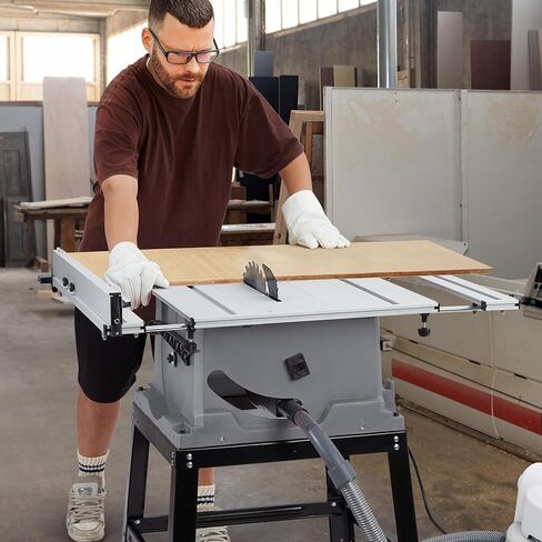 Table Saw, Garvee 10 Inch 15A Multifunctional Saw with Stand & Push Stick, 90° Cross Cut & 0-45° Bevel Cut, 5000RPM, Adjustable Blade Height, Ideal for Woodworking in Saudi Arabia