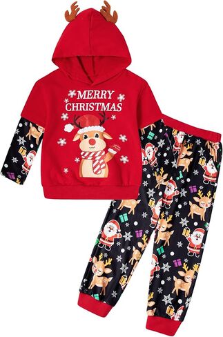 RAISEVERN Toddler Baby Boys Christmas Hoodie Sweatshirt Top with Jogger Pant 2 Piece Outfit Winter Festive Clothes in Saudi Arabia