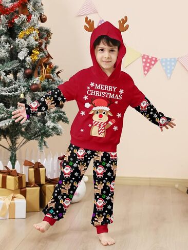 RAISEVERN Toddler Baby Boys Christmas Hoodie Sweatshirt Top with Jogger Pant 2 Piece Outfit Winter Festive Clothes in Saudi Arabia