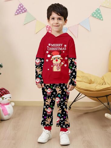 RAISEVERN Toddler Baby Boys Christmas Hoodie Sweatshirt Top with Jogger Pant 2 Piece Outfit Winter Festive Clothes in Saudi Arabia