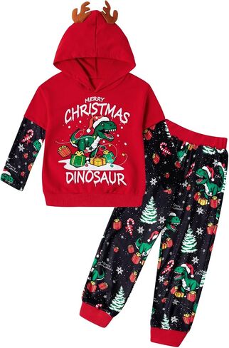 RAISEVERN Toddler Baby Boys Christmas Hoodie Sweatshirt Top with Jogger Pant 2 Piece Outfit Winter Festive Clothes in Saudi Arabia