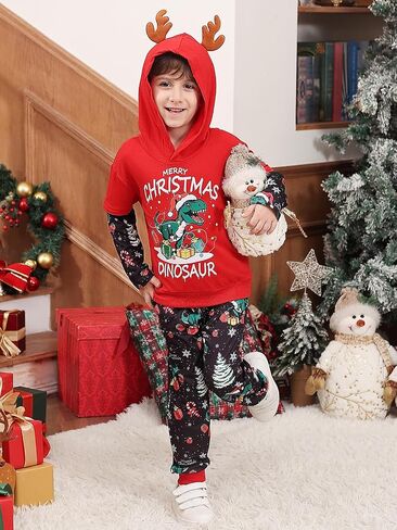 RAISEVERN Toddler Baby Boys Christmas Hoodie Sweatshirt Top with Jogger Pant 2 Piece Outfit Winter Festive Clothes in Saudi Arabia