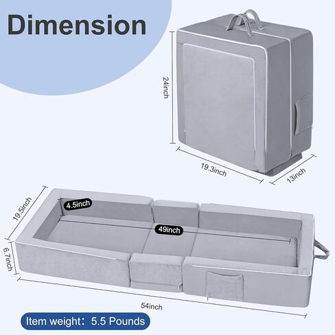 REAWUL Portable Folding Toddler Travel Bed,Kids Floor Bed, Washable Cover for Toddlers and Child,Grey in Saudi Arabia