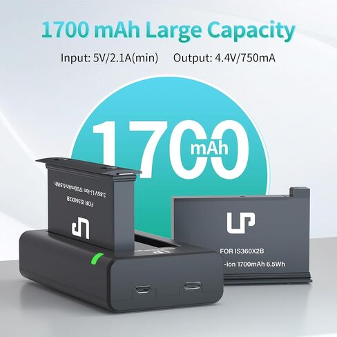 LP Battery Charger Pack for Insta360 X3-2 Batteries & Fast USB Dual Charger for Insta 360 ONE X3 Action Camera 2000mAh Rechargeable Camera Battery 2-Pack in Saudi Arabia