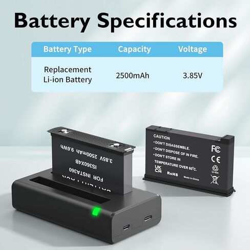LP Battery Charger Pack for Insta360 X3-2 Batteries & Fast USB Dual Charger for Insta 360 ONE X3 Action Camera 2000mAh Rechargeable Camera Battery 2-Pack in Saudi Arabia