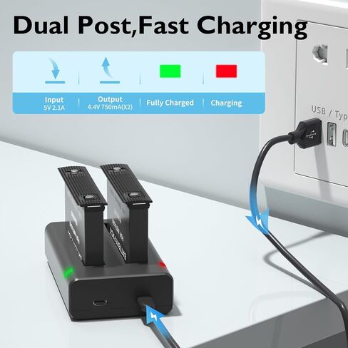 LP Battery Charger Pack for Insta360 X3-2 Batteries & Fast USB Dual Charger for Insta 360 ONE X3 Action Camera 2000mAh Rechargeable Camera Battery 2-Pack in Saudi Arabia
