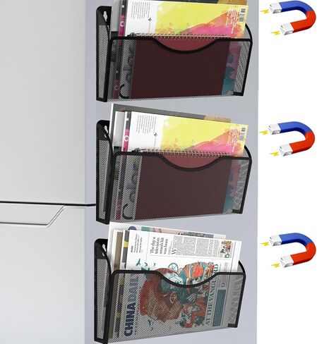 3 قطع من حامل الملفات المغناطيسي لخزائن الملفات، منظم حامل المجلدات - حامل مستندات ورقية بدون حفر، رف مجلة معلق ذو سعة كبيرة للمكتب للثلاجة، السبورة البيضاء، المكتب، المطبخ in Kuwait