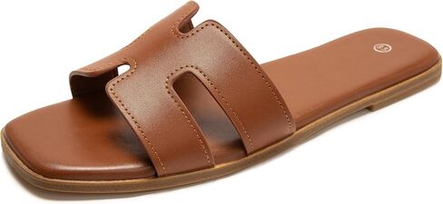 Women's Slide Sandals Comfortable Flat Slip On Leather Sandals in Saudi Arabia