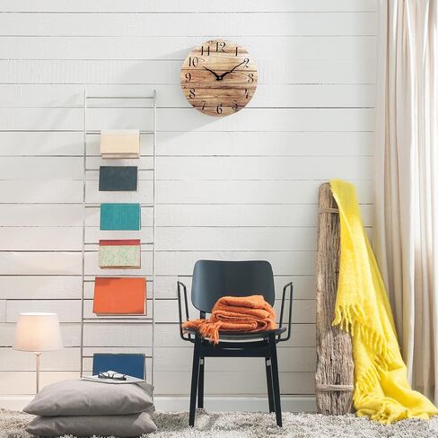 Plumeet 10'' Wooden Wall Clock Small Frameless Clocks with Silent Quartz Movement - Modern Style Village Wall Clocks Decorative Home Kitchen - Battery Operated (White) in Kuwait