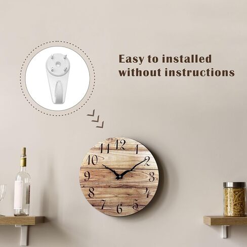 Plumeet 10'' Wooden Wall Clock Small Frameless Clocks with Silent Quartz Movement - Modern Style Village Wall Clocks Decorative Home Kitchen - Battery Operated (White) in Kuwait