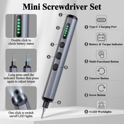 Mini Electric Screwdriver Set - 68 in 1 Power Screwdriver with Magnetic Bits - 64 S2 Universal Bits, 5 Torque Settings, 4 LED Lights - Tool Kit for Repairing Phones Cameras Laptops Watches in Saudi Arabia