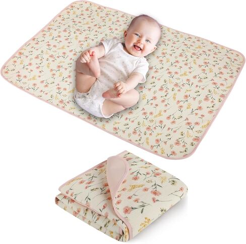 Baby Diaper Changing Pad, 19.7"x25.6" Waterproof Changing Pad Liners with 100% Muslin Cotton Front Top and Leather Back, Soft and Absorbent Portable Changing Mat for Travel, Changing Station in Kuwait