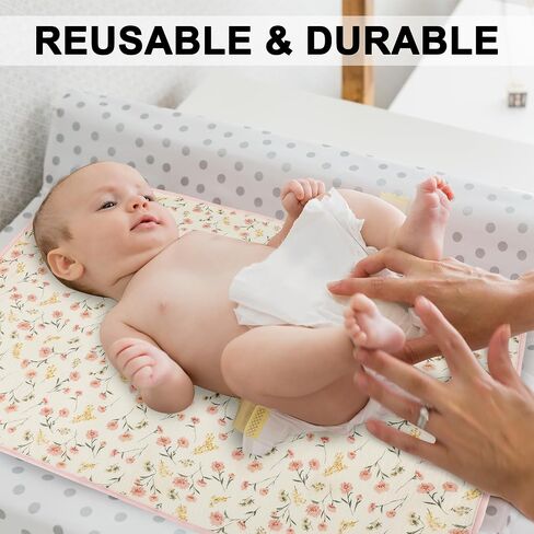 Baby Diaper Changing Pad, 19.7"x25.6" Waterproof Changing Pad Liners with 100% Muslin Cotton Front Top and Leather Back, Soft and Absorbent Portable Changing Mat for Travel, Changing Station in Kuwait