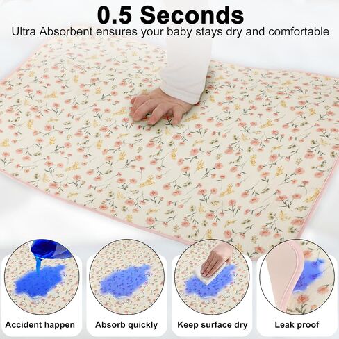 Baby Diaper Changing Pad, 19.7"x25.6" Waterproof Changing Pad Liners with 100% Muslin Cotton Front Top and Leather Back, Soft and Absorbent Portable Changing Mat for Travel, Changing Station in Kuwait