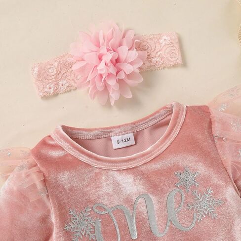 Baby Girl Birthday Dress Velvet One Year Old Snowflake Tulle Skirt with Hairband Winter Clothes in Saudi Arabia