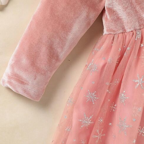 Baby Girl Birthday Dress Velvet One Year Old Snowflake Tulle Skirt with Hairband Winter Clothes in Saudi Arabia