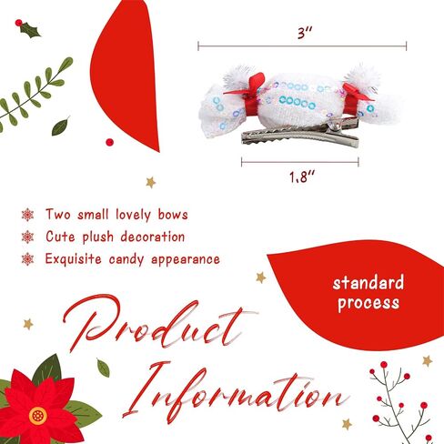 YanJie Christmas Hair Clip Girls Candy Tree Topper Bow White Hair Clip Alligator Barrettes Newborn Hair Ribbon Red Christmas Hair Accessories Toddlers in Kuwait
