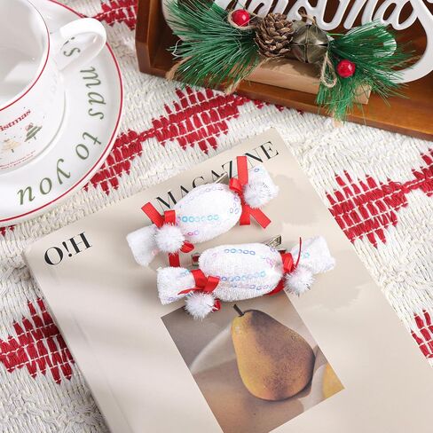 YanJie Christmas Hair Clip Girls Candy Tree Topper Bow White Hair Clip Alligator Barrettes Newborn Hair Ribbon Red Christmas Hair Accessories Toddlers in Kuwait