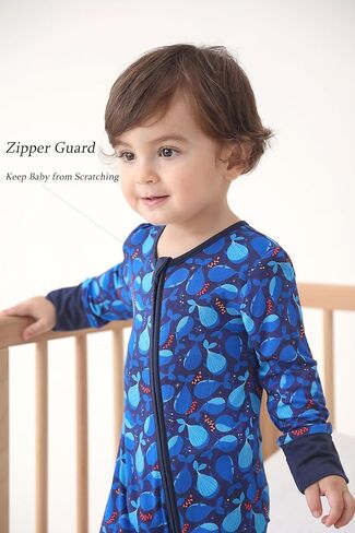 JunNeng Baby Boy Pajamas, Rayon from Bamboo Baby Sleeper with Mitts | 2 Way Zipper Romper, Fold-Over Mitts, Non-Slip for 6-18 Months, Snug&Breathable, Soft for All Seasons in Saudi Arabia