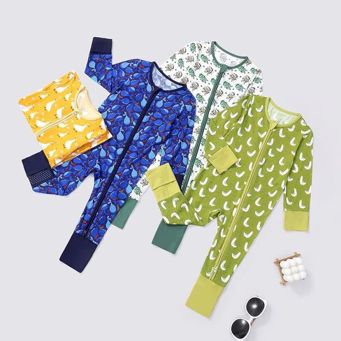 JunNeng Baby Boy Pajamas, Rayon from Bamboo Baby Sleeper with Mitts | 2 Way Zipper Romper, Fold-Over Mitts, Non-Slip for 6-18 Months, Snug&Breathable, Soft for All Seasons in Saudi Arabia