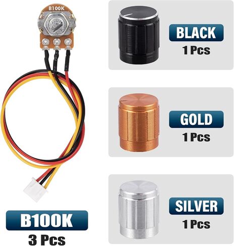 WH148 250K Linear Taper Rotary Potentiometer 3Pins XH2.54 Variable Resistor Potentometers 250000 Ohm with 20cm Connector Wire Cable and 3color Aluminum Alloy Knobs (Pack of 6pcs) in Saudi Arabia