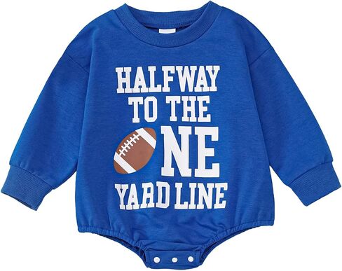 Baby Boy Half Birthday Outfit Half Way to the One Yard Line Bubble Romper Football 1/2 Birthday Clothes in Saudi Arabia