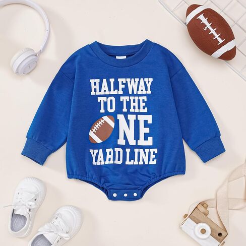 Baby Boy Half Birthday Outfit Half Way to the One Yard Line Bubble Romper Football 1/2 Birthday Clothes in Saudi Arabia