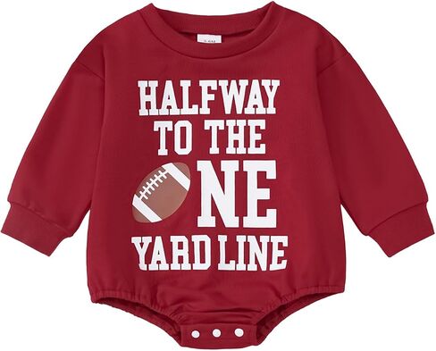 Baby Boy Half Birthday Outfit Half Way to the One Yard Line Bubble Romper Football 1/2 Birthday Clothes in Saudi Arabia
