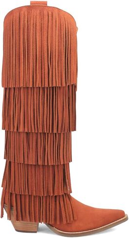 Dingo Womens Wild Child Fringe Slip Toe كاجوال فوق الركبة وكعب متوسط ​​2-3 بوصة - برتقالي in Saudi Arabia
