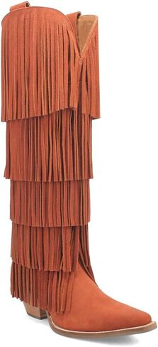 Dingo Womens Wild Child Fringe Slip Toe كاجوال فوق الركبة وكعب متوسط ​​2-3 بوصة - برتقالي in Saudi Arabia