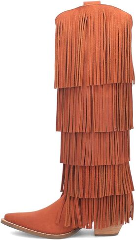 Dingo Womens Wild Child Fringe Slip Toe كاجوال فوق الركبة وكعب متوسط ​​2-3 بوصة - برتقالي in Saudi Arabia