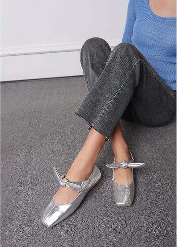 Silver Mary Jane for Women Ballet Flats for Women Square Toe Flats for Women in Saudi Arabia