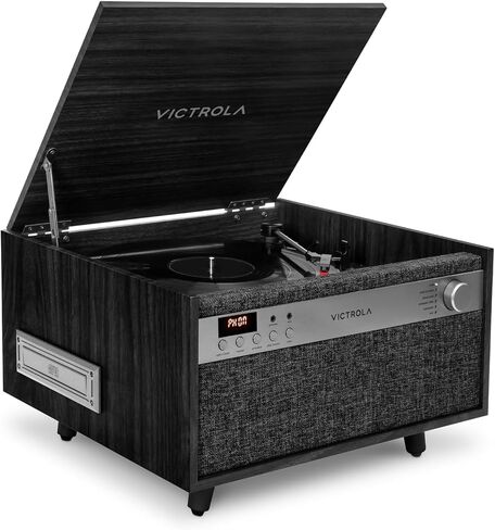 مشغل تسجيل الفينيل ومركز الموسيقى 6 في 1 من Victrola Century - قرص دوار ثلاثي السرعات، مشغل أقراص مضغوطة وكاسيت، VINYLSTREAM، بلوتوث و3.5 مم Aux، مشغل تسجيل مع مكبرات صوت، تصميم منتصف القرن، طبيعي in Kuwait