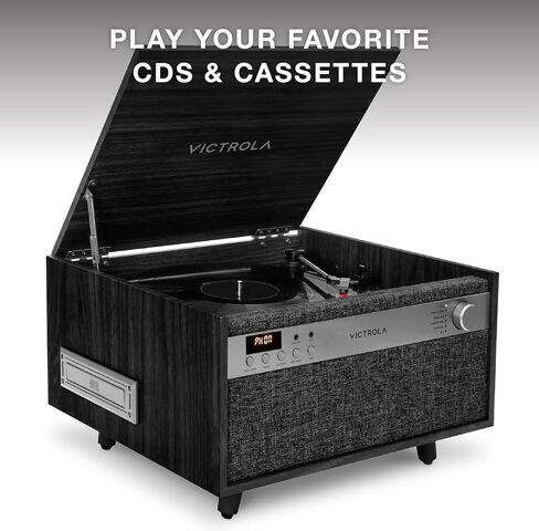 مشغل تسجيل الفينيل ومركز الموسيقى 6 في 1 من Victrola Century - قرص دوار ثلاثي السرعات، مشغل أقراص مضغوطة وكاسيت، VINYLSTREAM، بلوتوث و3.5 مم Aux، مشغل تسجيل مع مكبرات صوت، تصميم منتصف القرن، طبيعي in Kuwait