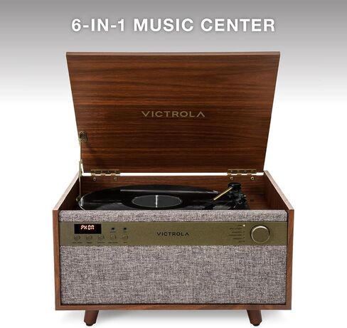 Victrola Century 6-in-1 Vinyl Record Player & Music Center - 3-Speed Turntable, CD & Cassette Player, VINYLSTREAM, Bluetooth & 3.5mm Aux, Record Player with Speakers, Mid Century Design, Natural in Saudi Arabia