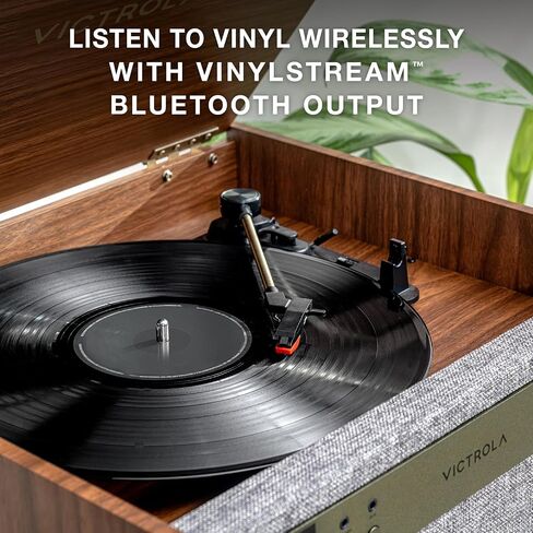 Victrola Century 6-in-1 Vinyl Record Player & Music Center - 3-Speed Turntable, CD & Cassette Player, VINYLSTREAM, Bluetooth & 3.5mm Aux, Record Player with Speakers, Mid Century Design, Natural in Saudi Arabia