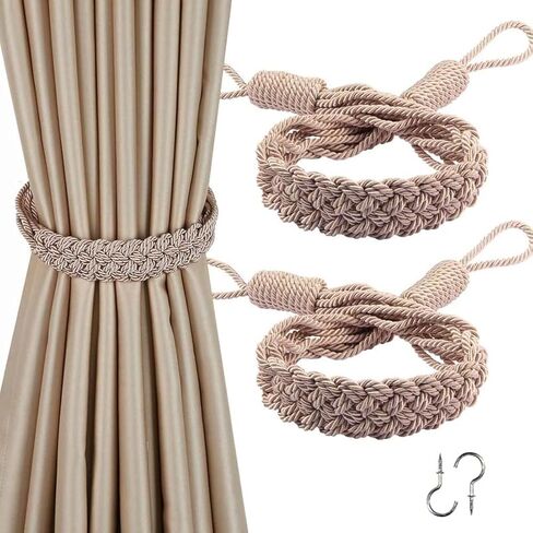 BEL AVENIR Curtain Tiebacks Ropes Hand-Woven Weave Braid Ties Handmade Home Office Decorative Holdbacks with 2 Metal Screw Hooks (Black) in Kuwait