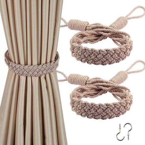 BEL AVENIR Curtain Tiebacks Ropes Hand-Woven Weave Braid Ties Handmade Home Office Decorative Holdbacks with 2 Metal Screw Hooks (Black) in Kuwait