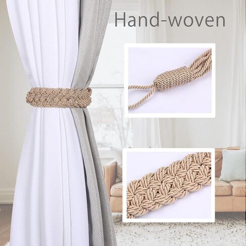 BEL AVENIR Curtain Tiebacks Ropes Hand-Woven Weave Braid Ties Handmade Home Office Decorative Holdbacks with 2 Metal Screw Hooks (Black) in Kuwait