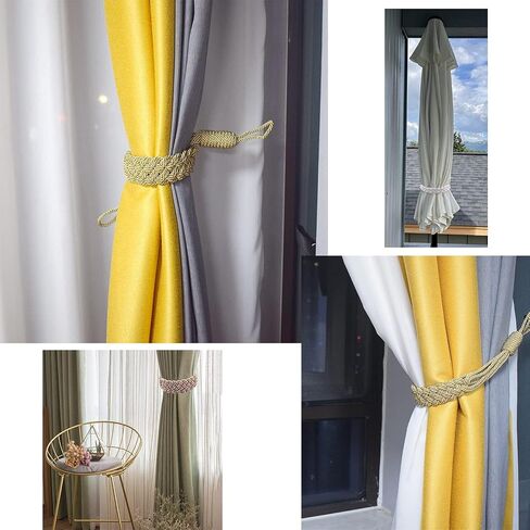 BEL AVENIR Curtain Tiebacks Ropes Hand-Woven Weave Braid Ties Handmade Home Office Decorative Holdbacks with 2 Metal Screw Hooks (Black) in Kuwait