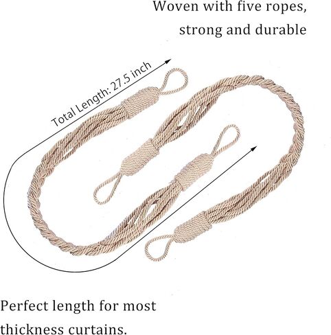BEL AVENIR Curtain Tiebacks Ropes Hand-Woven Weave Braid Ties Handmade Home Office Decorative Holdbacks with 2 Metal Screw Hooks (Black) in Kuwait